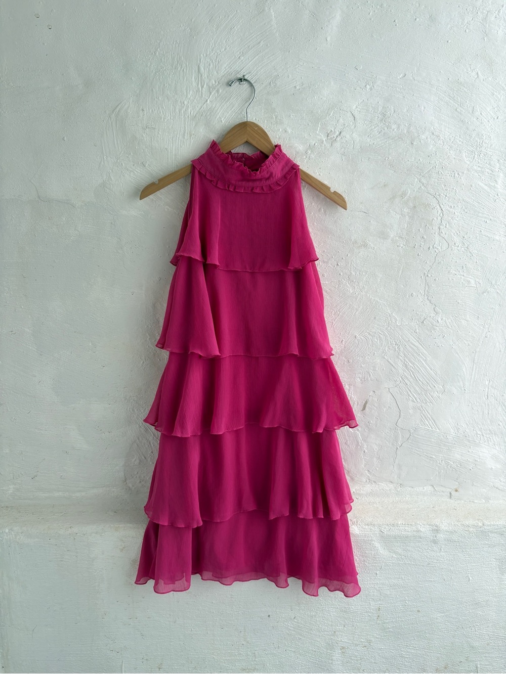 Fuscia pink woman’s ruffled essentials dress
